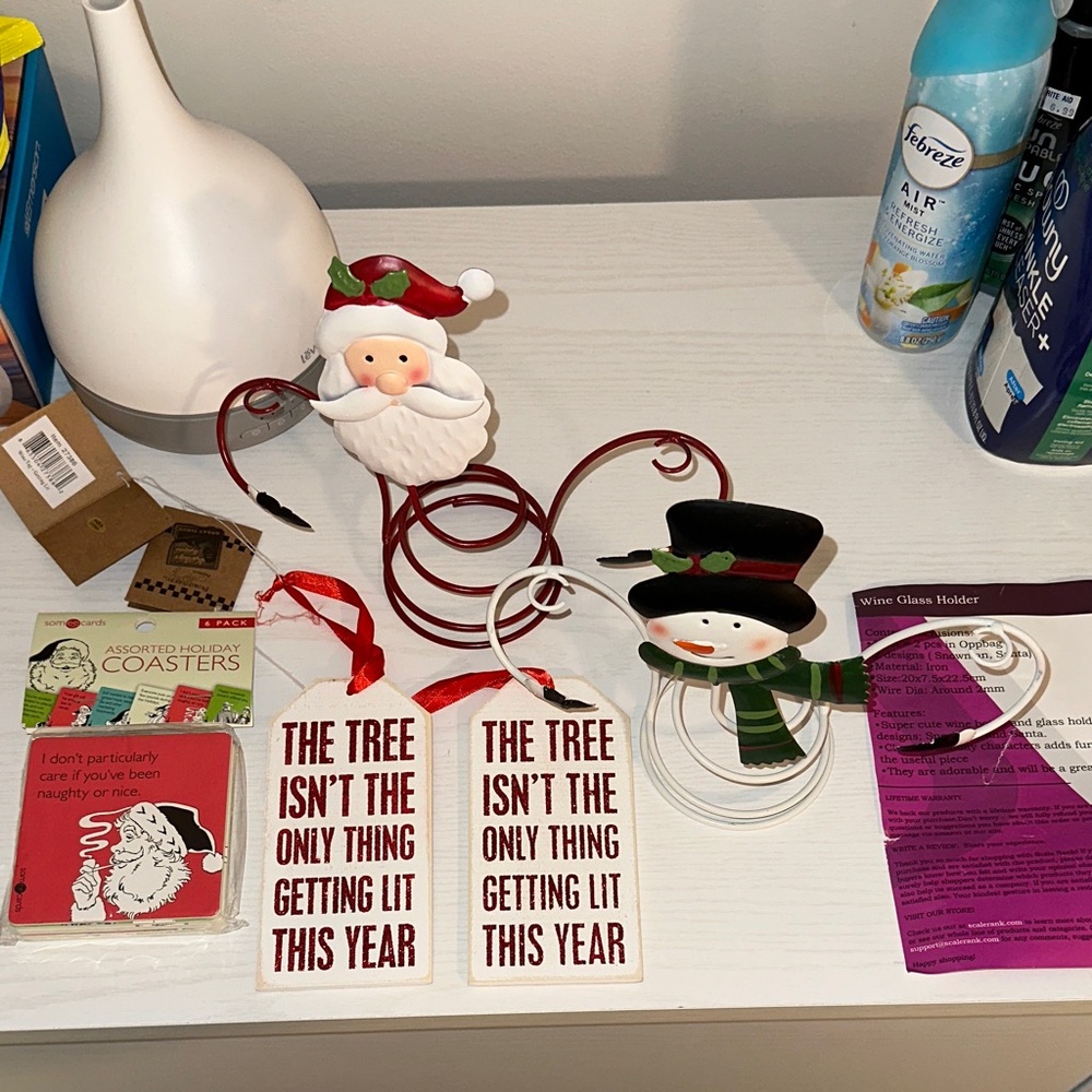 Festive Santa and Snowman Wine Glass Holders